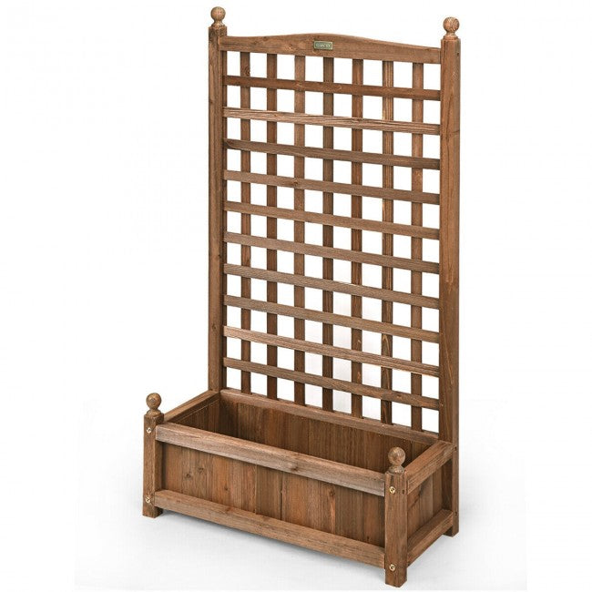 Wood Planter Box with Trellis for Garden