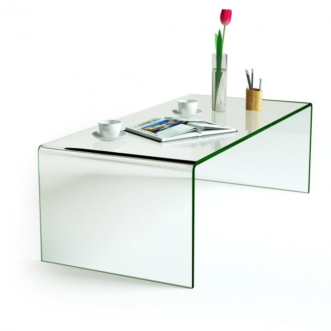 42 x 19.7 Inch Clear Tempered Glass Coffee Table with Rounded Edges/ Clear
