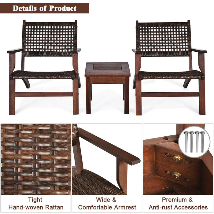 3PCS Outdoor Wooden Patio Rattan Furniture Set - Cool Stuff & Accessories
