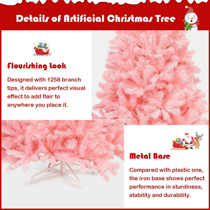 7.5 Feet Hinged Artificial Pink Christmas Tree
