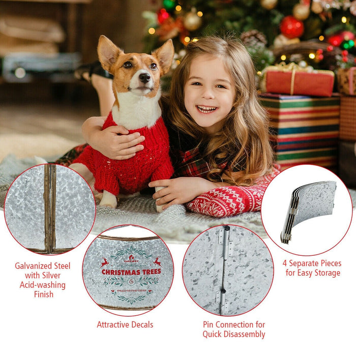 Silver Galvanized Metal Christmas Tree Collar Skirt Ring Cover Decor