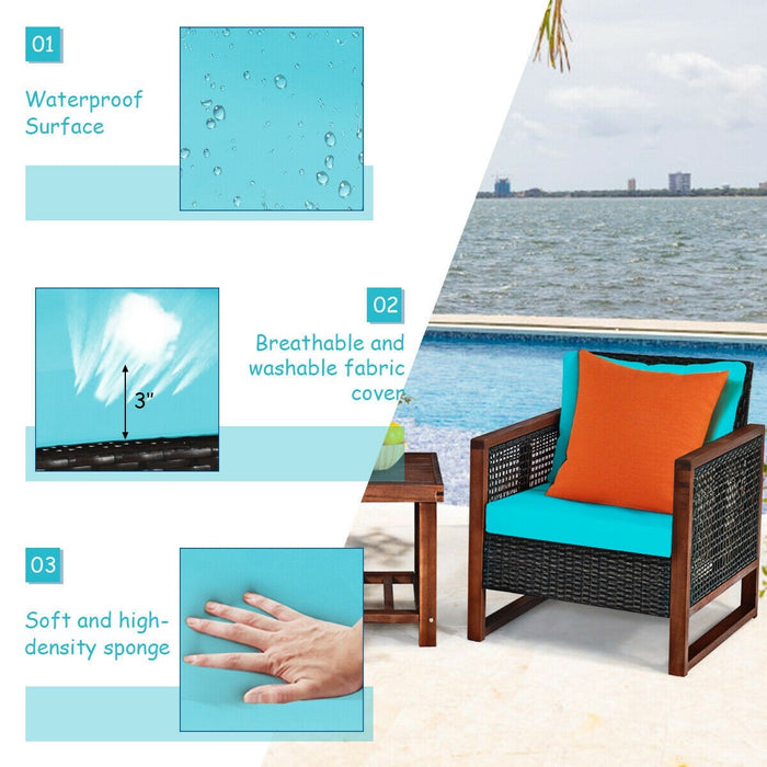 3 Pcs Patio Wicker Furniture Sofa Set with Wooden Frame and Cushion - Cool Stuff & Accessories