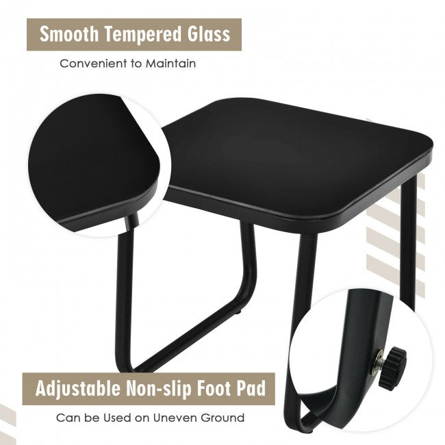 3 Pieces Patio Bistro Furniture Set with Glass Top Table/Black