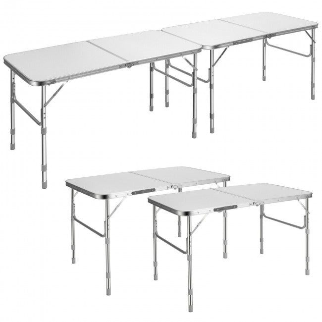 2 Pieces Folding Table with Carrying Handle/ White