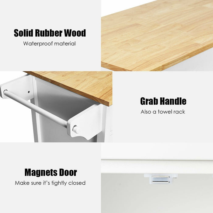 Modern Rolling Kitchen Cart Island with Wooden Top/ White - Cool Stuff & Accessories