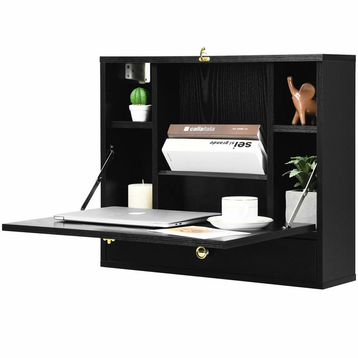 Wall Mounted Folding Laptop Desk Hideaway Storage with Drawer/Black - Cool Stuff & Accessories