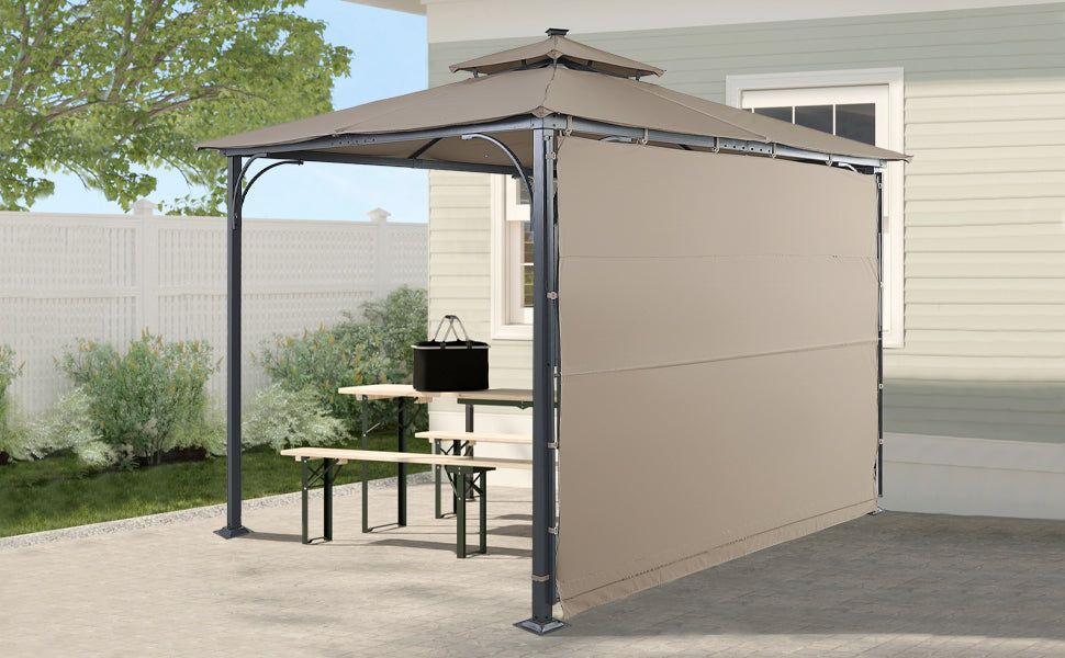 Patio 9. 8ft.L x 9. 8ft.W Gazebo with Extended Side Shed, Brown