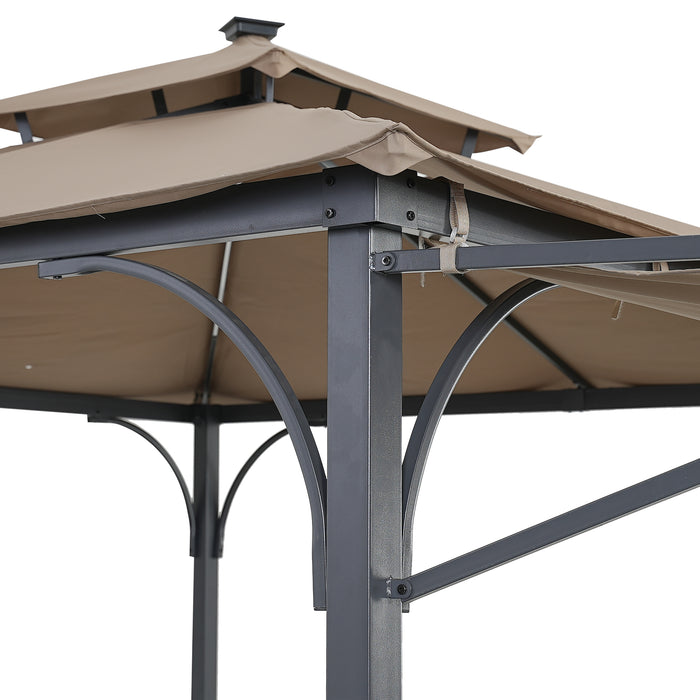 Patio 9. 8ft.L x 9. 8ft.W Gazebo with Extended Side Shed, Brown