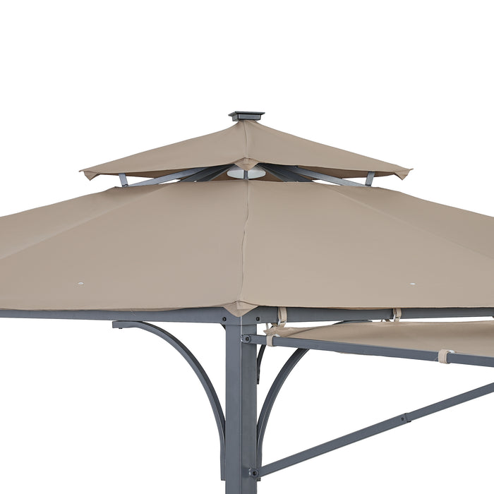 Patio 9. 8ft.L x 9. 8ft.W Gazebo with Extended Side Shed, Brown