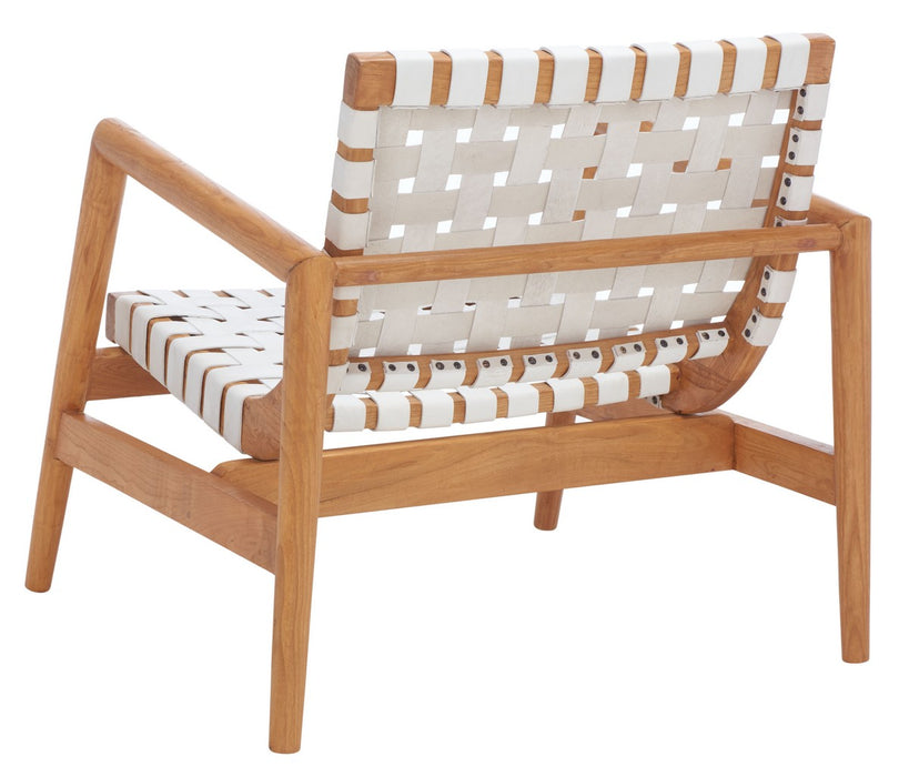 Bellona White Leather Woven Accent Chair