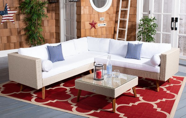 Analon Outdoor Sectional/Beige White Cushion
