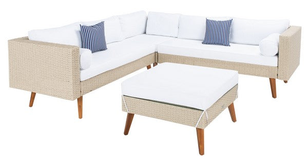 Analon Outdoor Sectional/Beige White Cushion