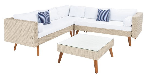 Analon Outdoor Sectional/Beige White Cushion