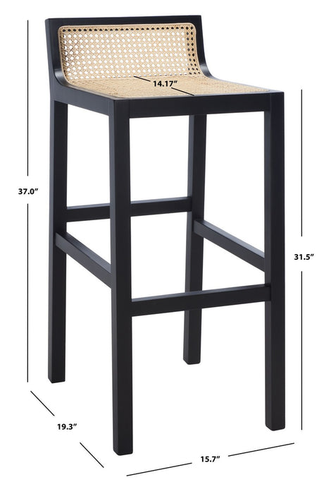 Saito Low Back Cane Bar Stool/Black Natural