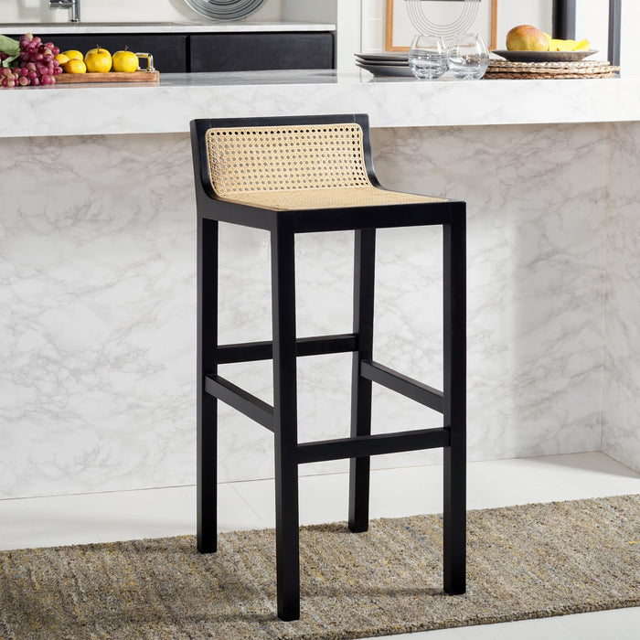 Saito Low Back Cane Bar Stool/Black Natural