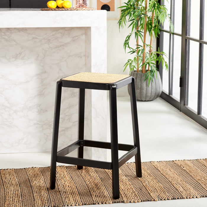 Silus Backless Cane Counter Stool/Black/Natural