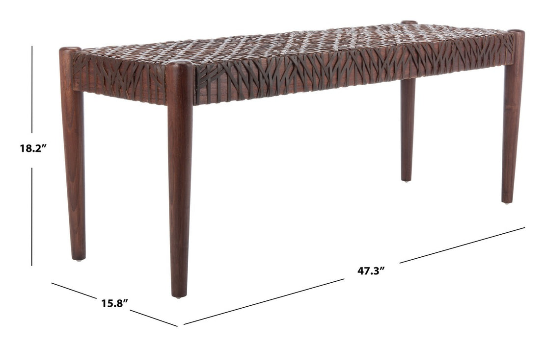 Bandelier Leather Weave Bench/Brown