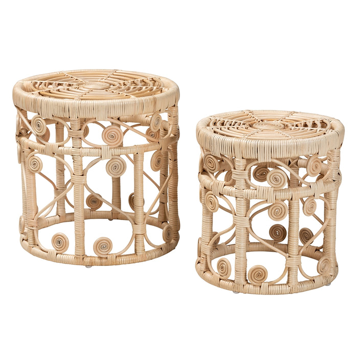 Bowie Bohemian Rattan  2 Piece Nesting End Table Set