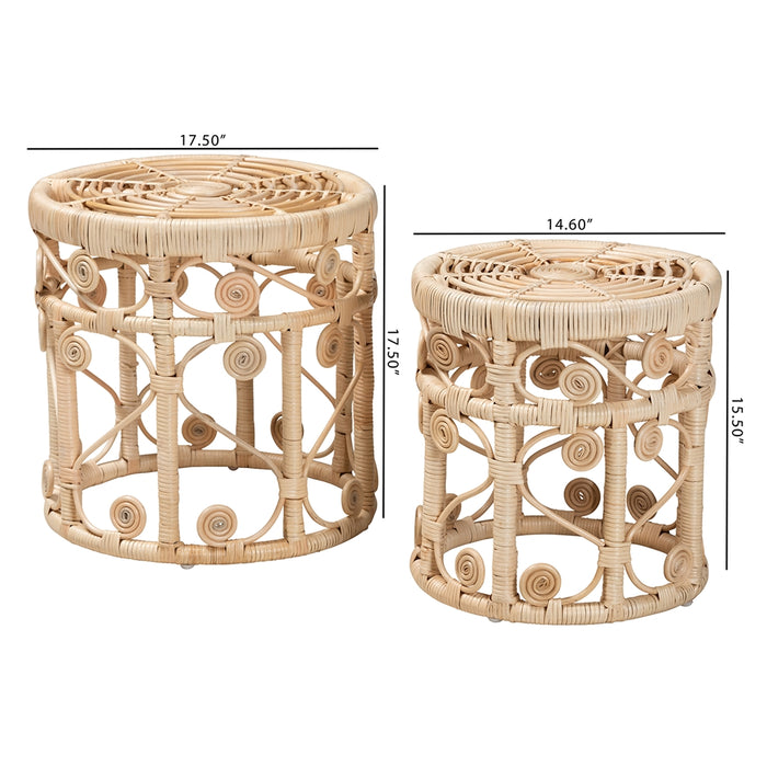 Bowie Bohemian Rattan  2 Piece Nesting End Table Set