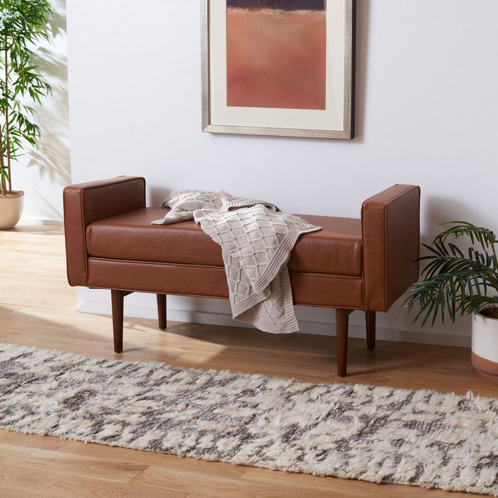 Henri Midcentury Bench/Light Brown Pu / Walnut