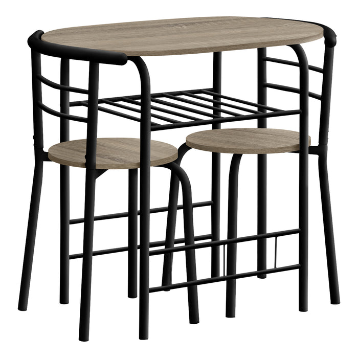 Contemporary Dining Set 3 Pcs/Dark Taupe Top/Black Metal