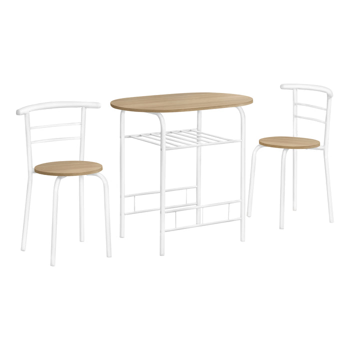 Contemporary Dining 3 Pcs Set /Natural Top/White Metal