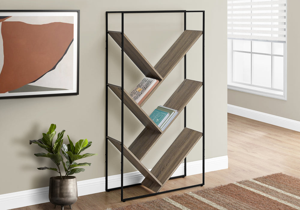 Contemporary Bookcase 60"H/Dark Taupe/Black Metal