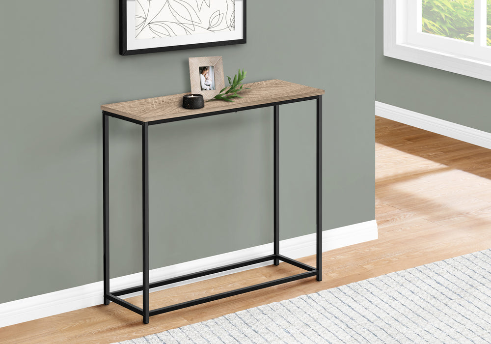 ACCENT TABLE - 32"L / DARK TAUPE / BLACK METAL CONSOLE