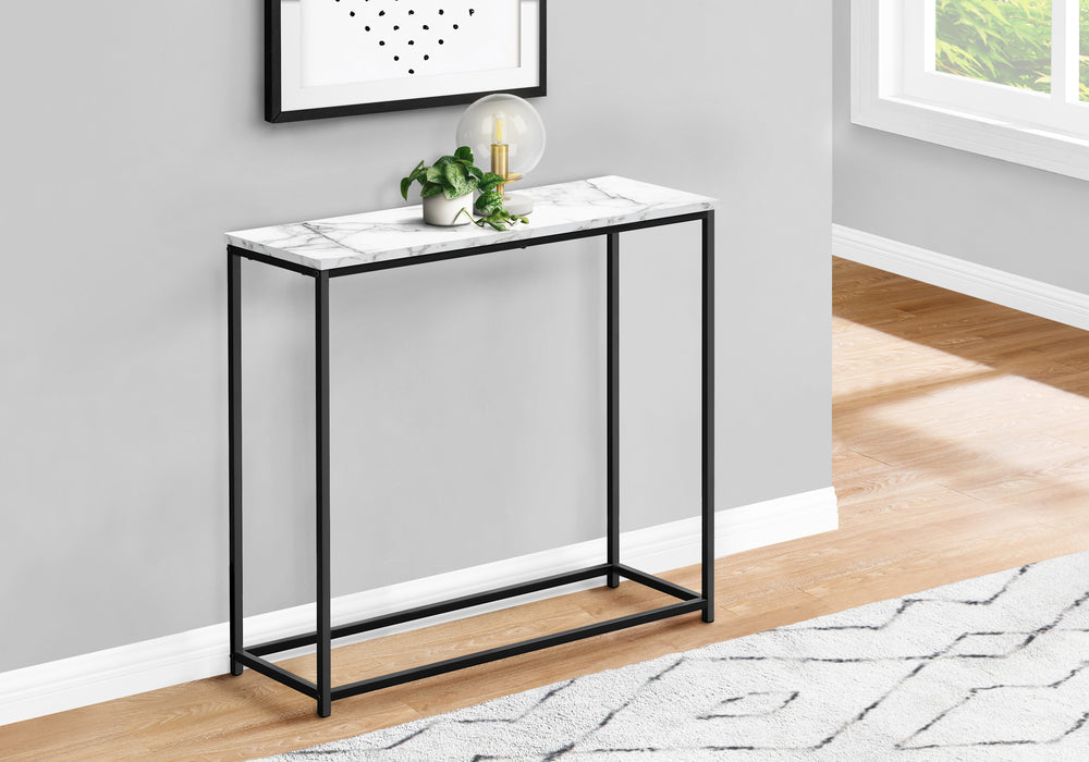 ACCENT TABLE  32"L / WHITE MARBLE / BLACK METAL CONSOLE
