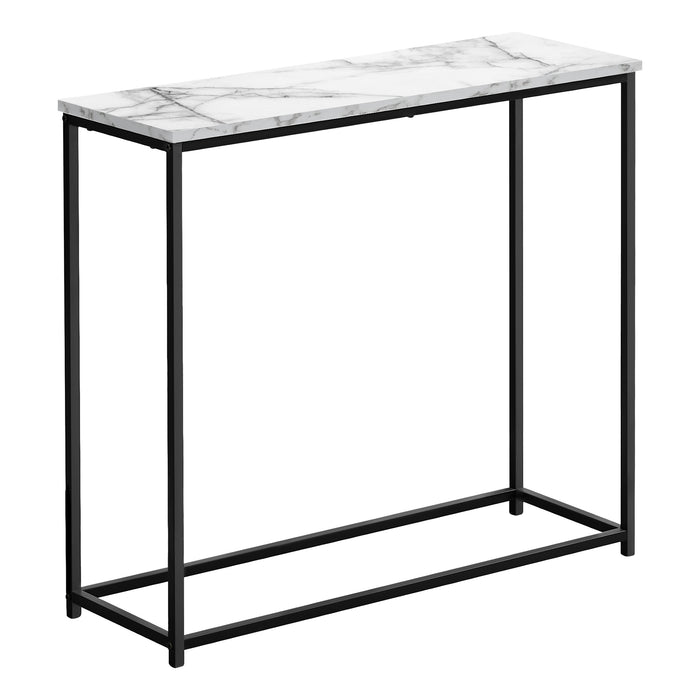 ACCENT TABLE  32"L / WHITE MARBLE / BLACK METAL CONSOLE