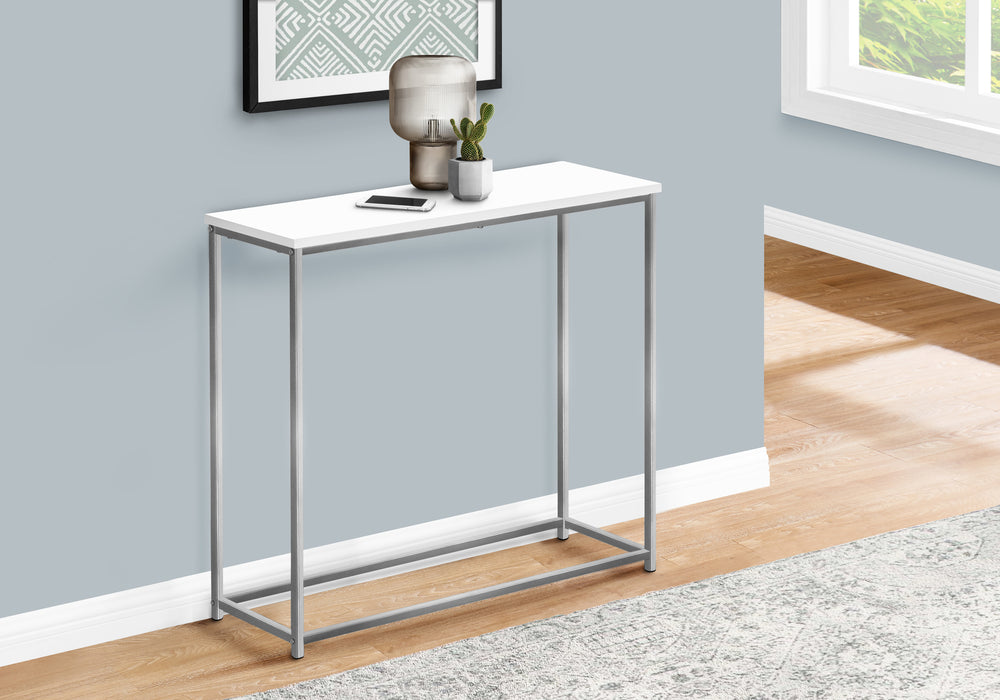 ACCENT TABLE 32"L / WHITE / SILVER METAL CONSOLE