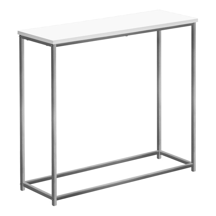 ACCENT TABLE 32"L / WHITE / SILVER METAL CONSOLE