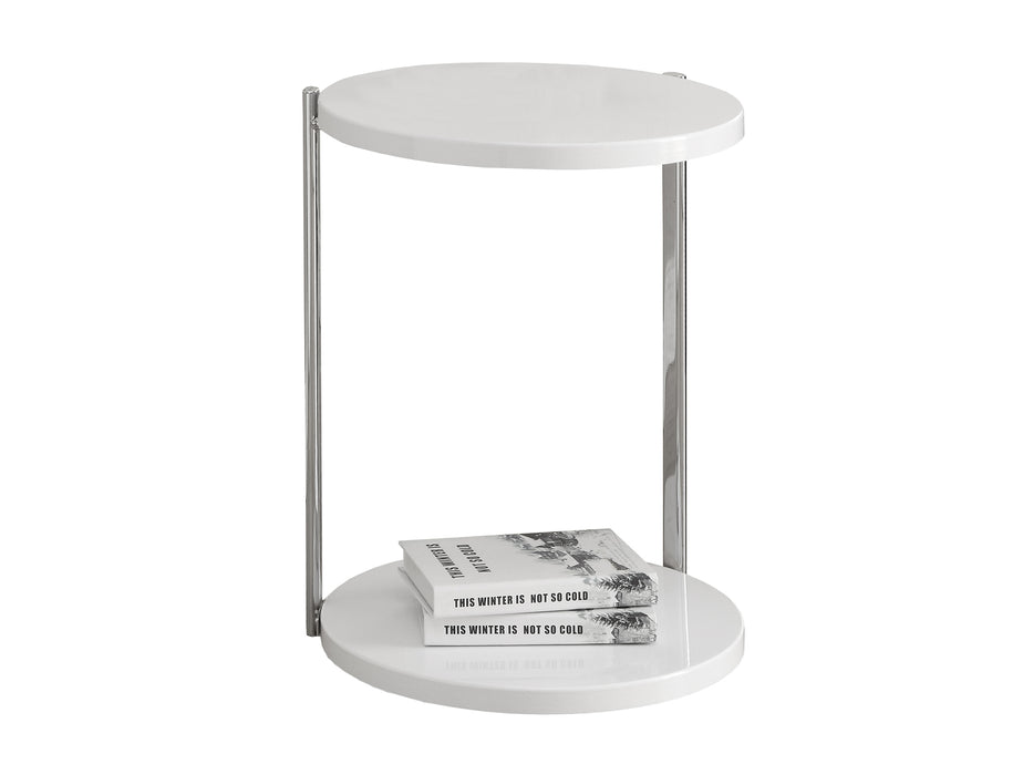 Round Glossy Metal Accent Table/White