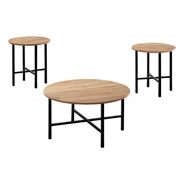 TABLE SET 3PCS SET / GOLDEN PINE / BLACK METAL