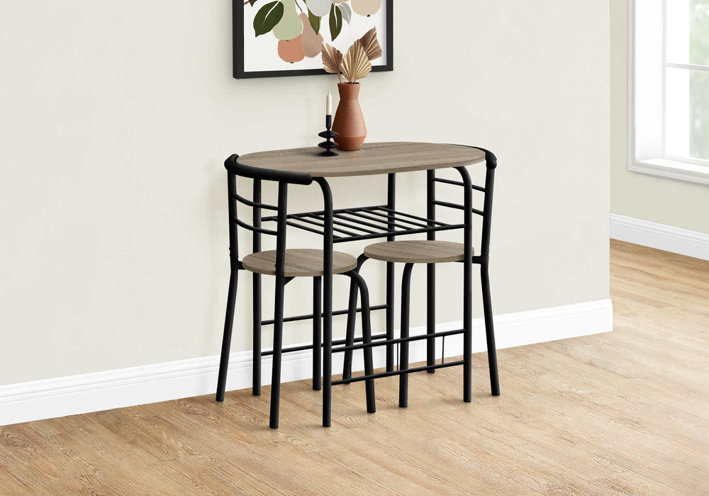 Contemporary Dining Set 3 Pcs/Dark Taupe Top/Black Metal