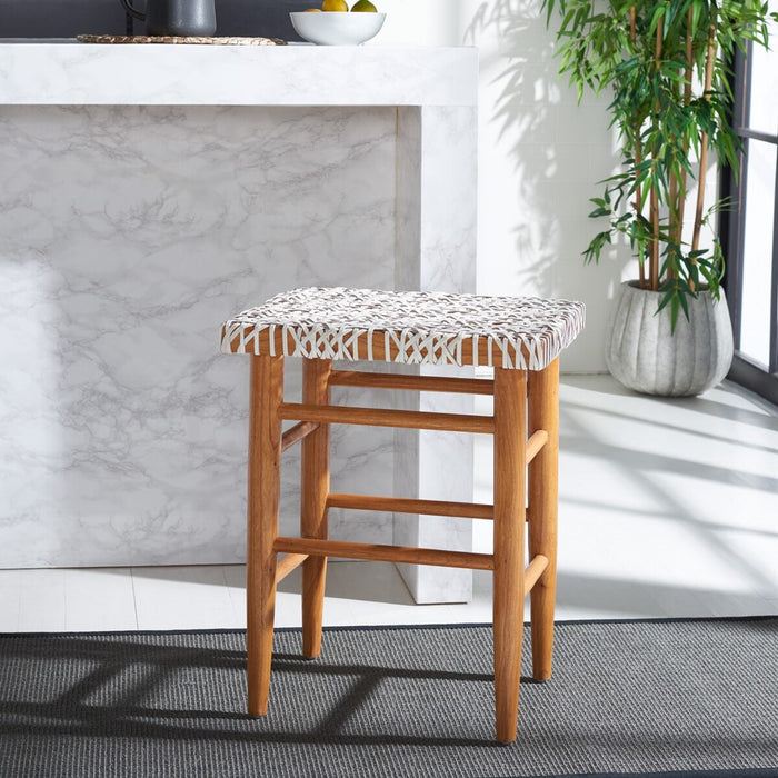 Kaleo Woven Leather Counter Stool/ White