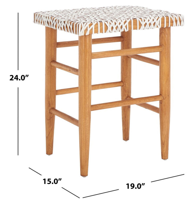 Kaleo Woven Leather Counter Stool/ White