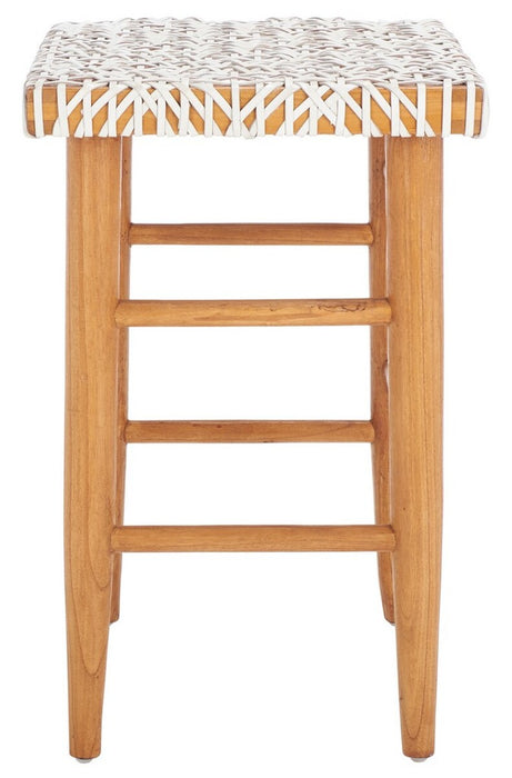 Kaleo Woven Leather Counter Stool/ White