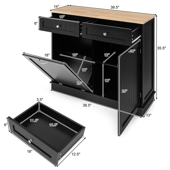 Rubber Wood Kitchen Trash Cabinet