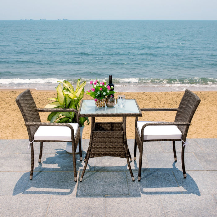 Laban Bistro Set/Grey Brown/White Cushion