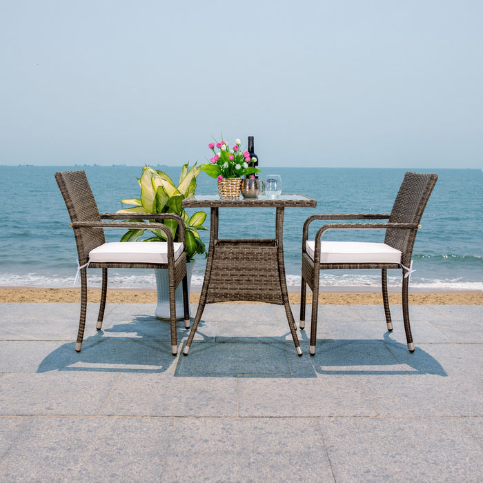 Laban Bistro Set/Grey Brown/White Cushion
