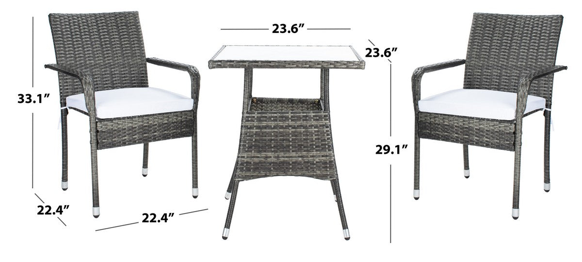 Laban Bistro Set/Grey Brown/White Cushion