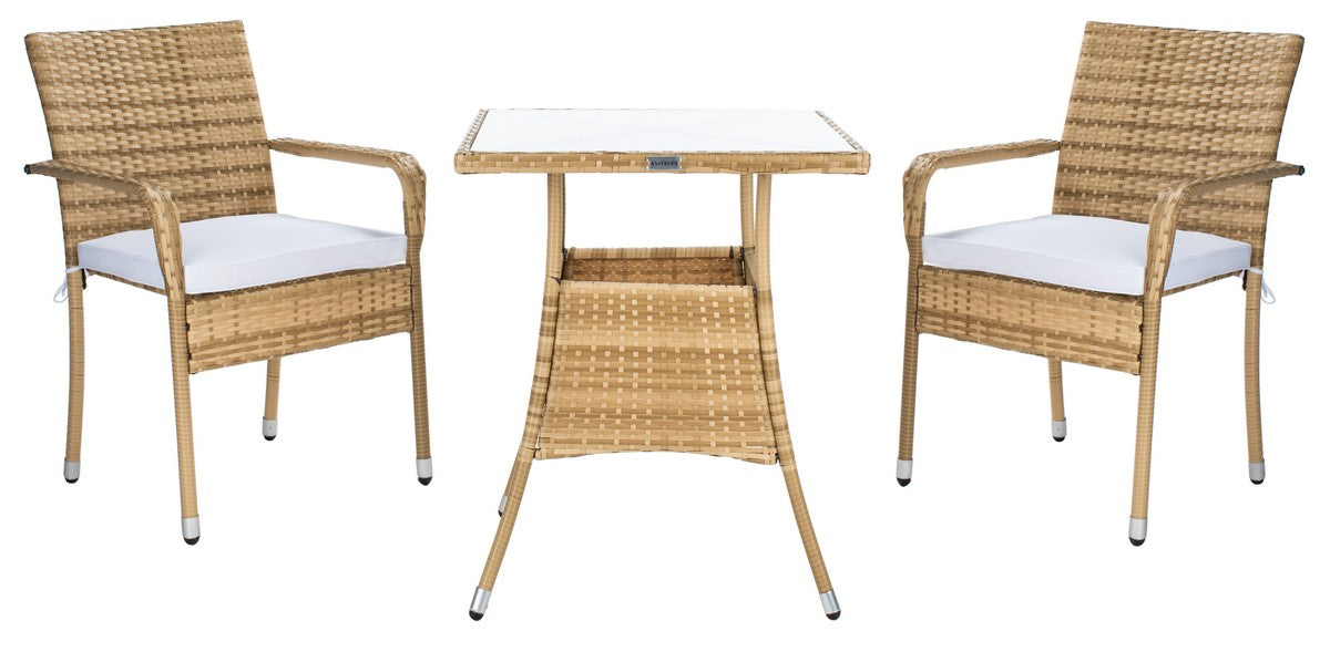 Laban Bistro Set/Natural/White Cushion