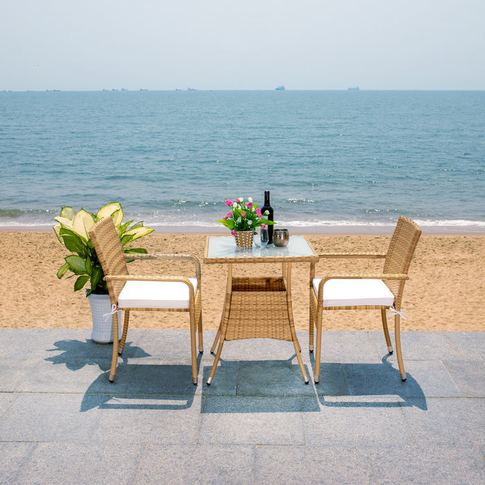 Laban Bistro Set/Natural/White Cushion