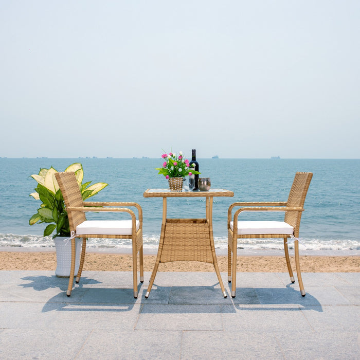 Laban Bistro Set/Natural/White Cushion
