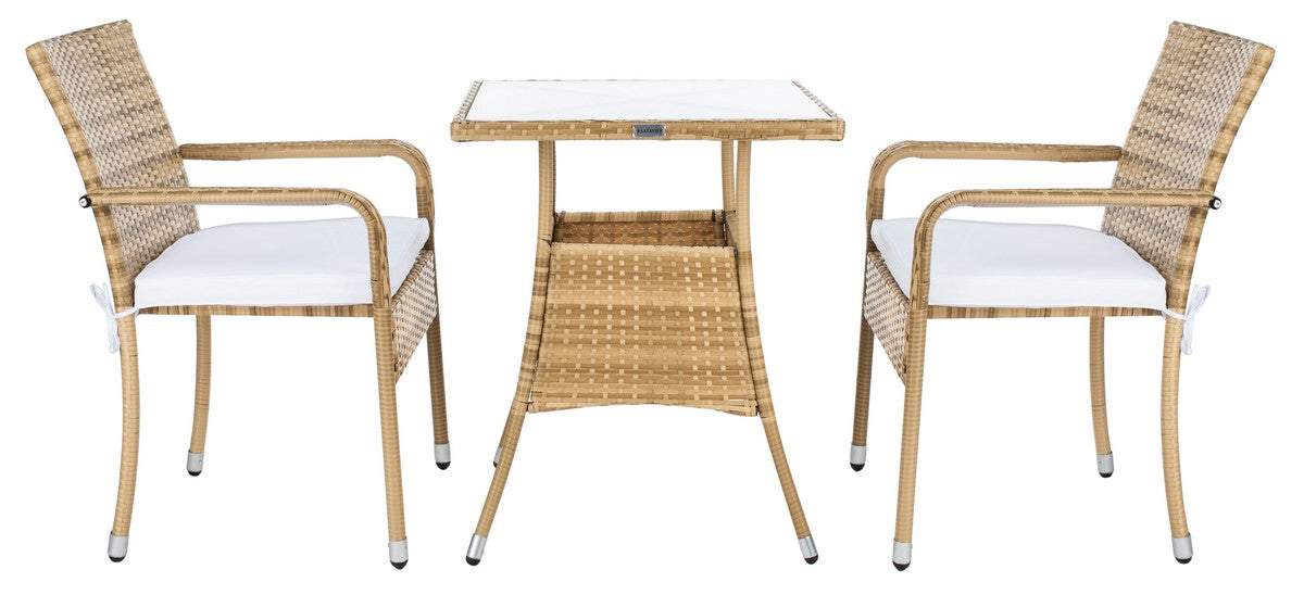 Laban Bistro Set/Natural/White Cushion