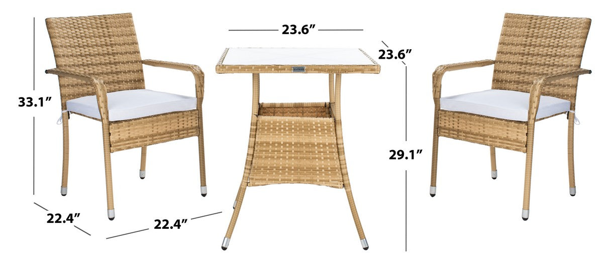 Laban Bistro Set/Natural/White Cushion
