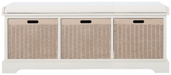 Landers 3 Drawer / Cushion Storage Bench/Distressed White