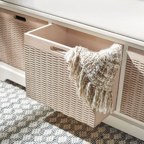 Landers 3 Drawer / Cushion Storage Bench/Distressed White