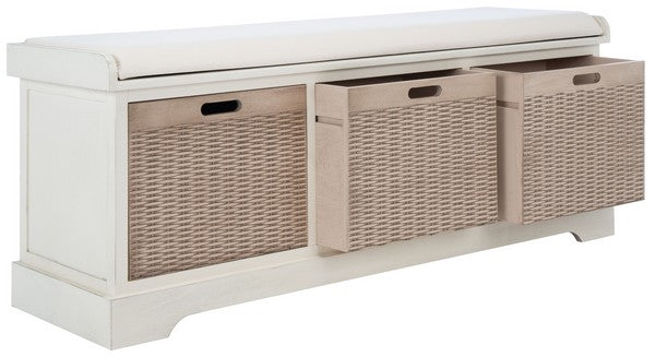 Landers 3 Drawer / Cushion Storage Bench/Distressed White
